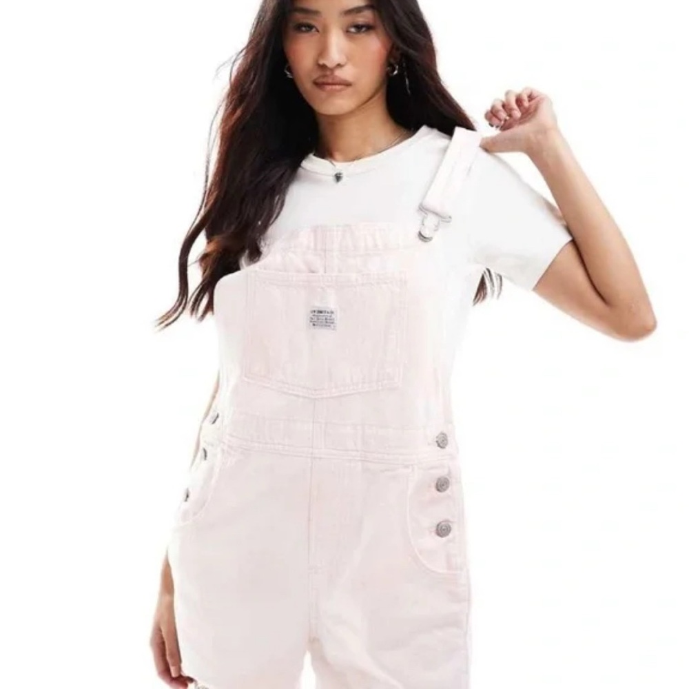 Levi's Vintage Shortall twill denim dungaree shorts in misted potpourri pink